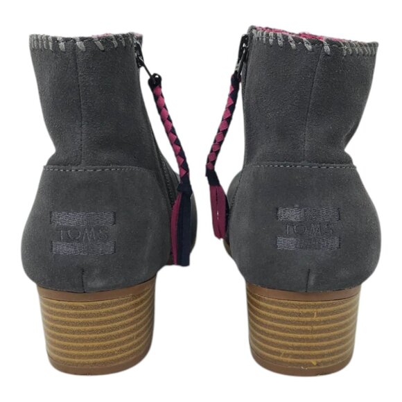 TOMS Ankle Boot Youth Size 6 Bootie Faux Suede Block Heel Pink Lining Side Zip - Picture 4 of 16